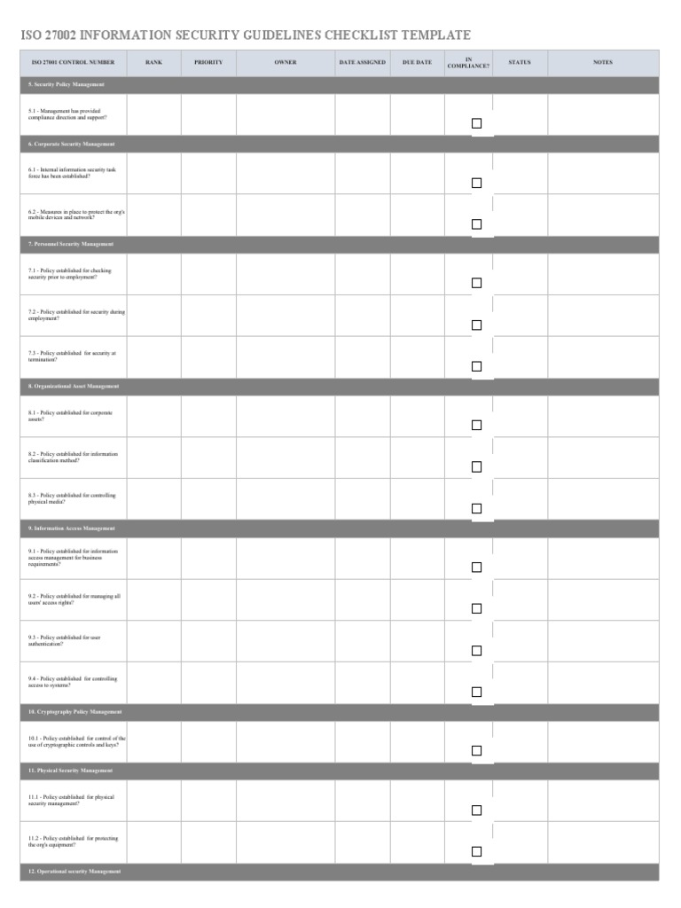 ISO 27002 Compliance Checklist Template | PDF | Information Security ...