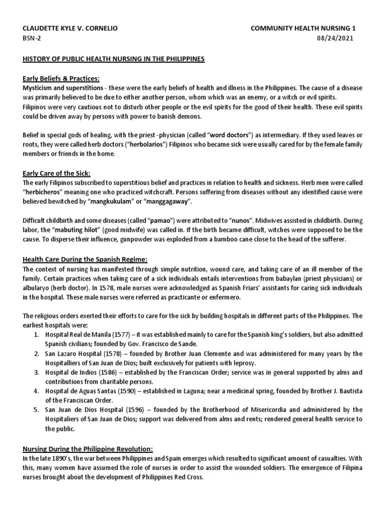 History of Public Health Nursing in the Philippines | PDF | Nursing ...