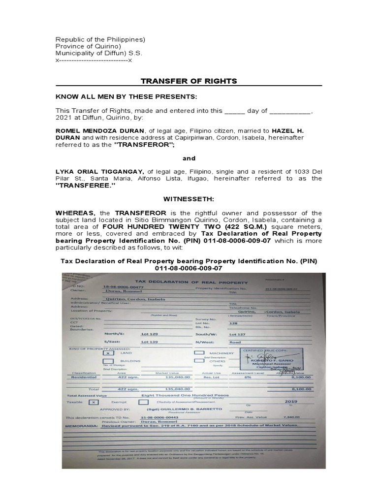 TRANSFER OF RIGHTS - Rommel Duran Format | PDF | Common Law | Civil Law ...