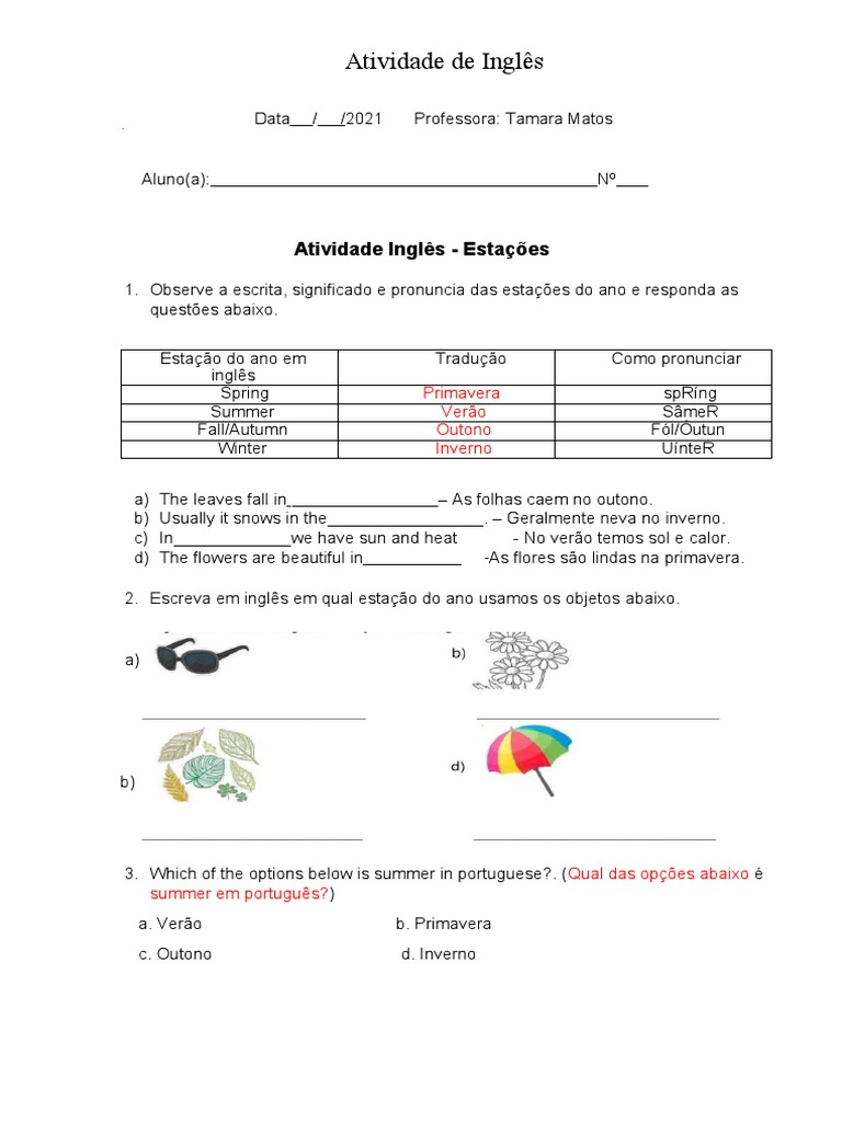 ATIVIDADES INGLÊS 9 ANO October Rose - Planejamento em Língua Inglesa no  Ensino Fundamental e Médio