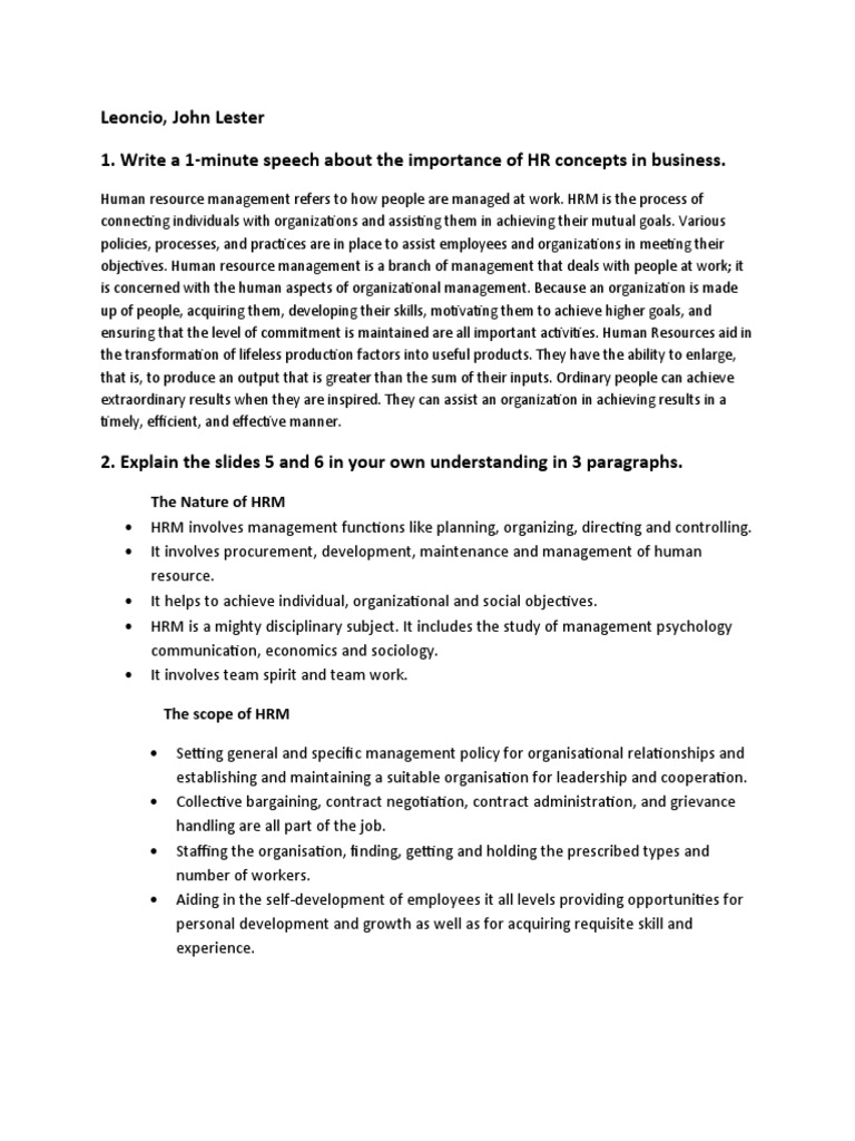 Leoncio, John Lester 1. Write A 1-Minute Speech About The Importance of ...