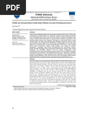 Politik Dan Strategi Budaya Etnik Dalam Pilkada Se Pdf