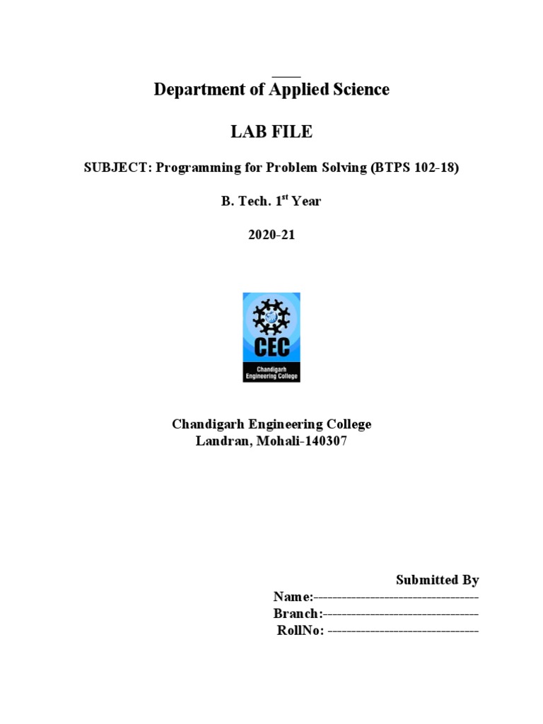 Lab File Index Page | PDF