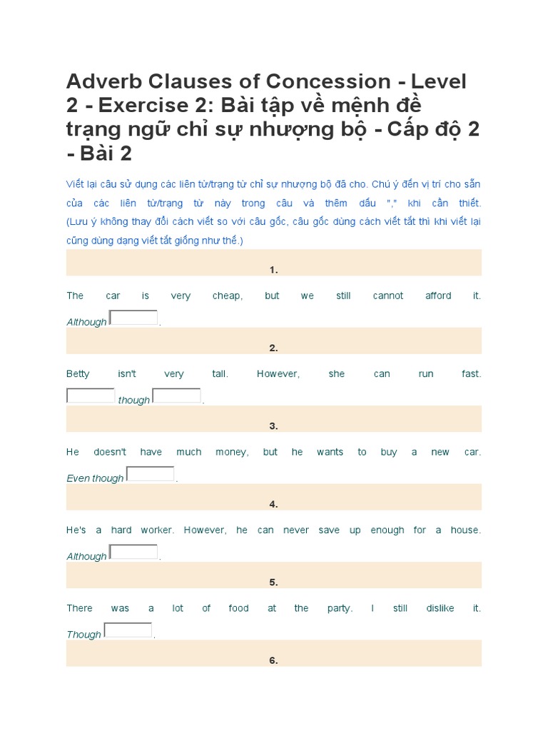 Adverb Clauses of Concession Exercises | PDF | Vietnam