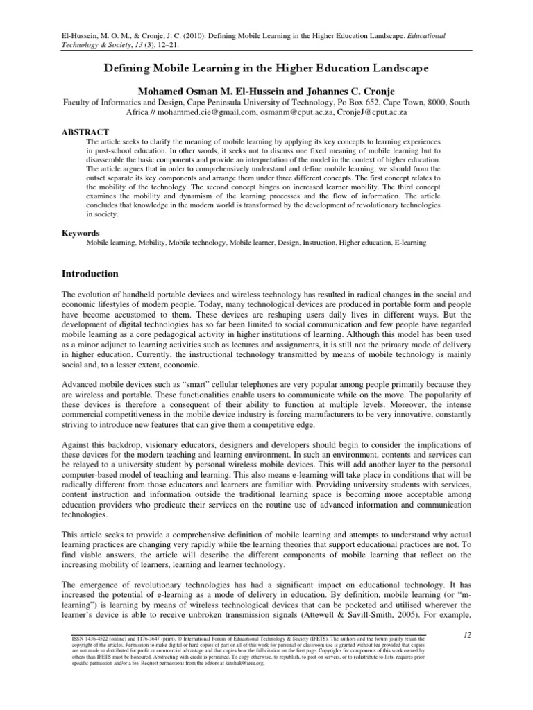 Defining Mobile Learning in The Higher Education Landscape: Mohamed ...