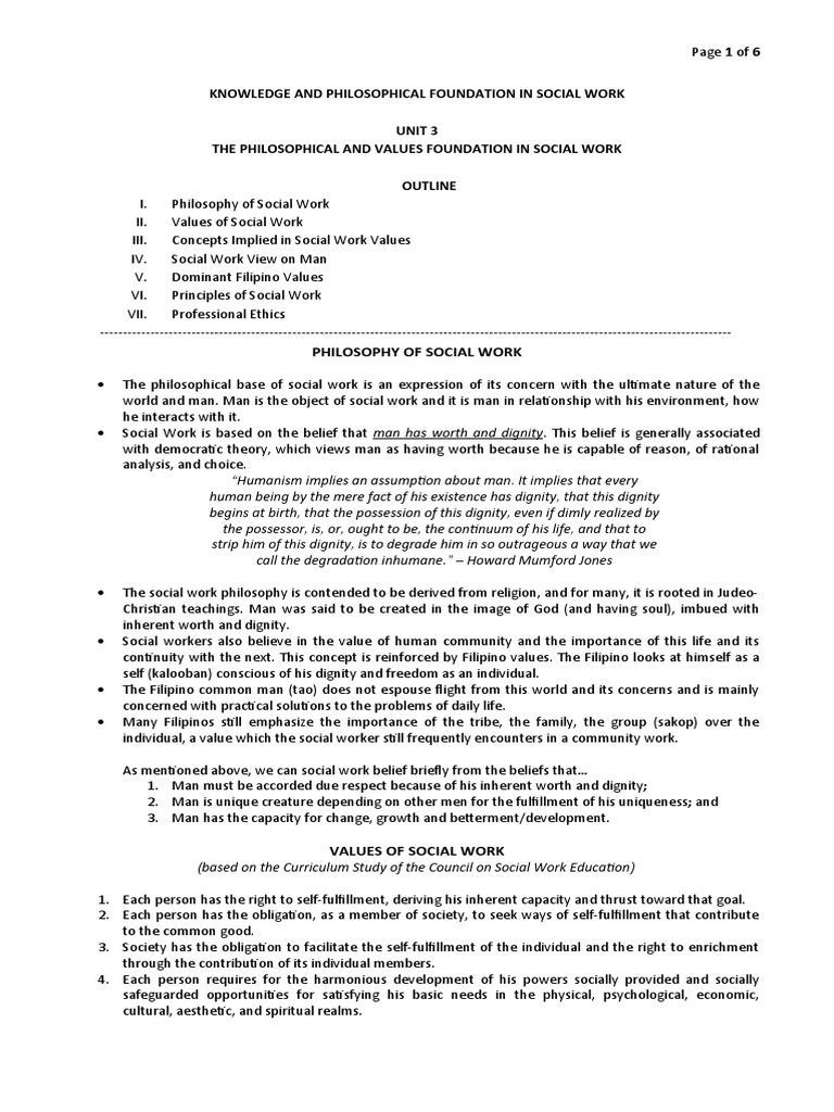 Knowledge and Philosophical Foundation in Social Work Unit 3 The ...
