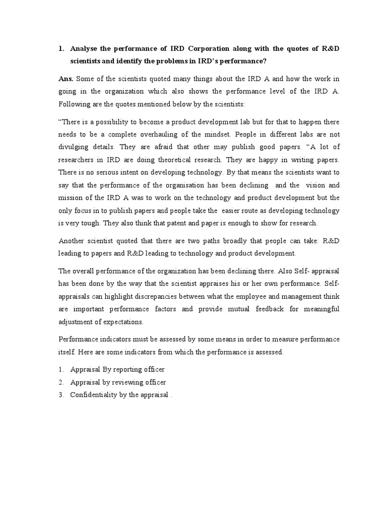 IRD Corporation Performance Analysis and R&D Insights | PDF ...