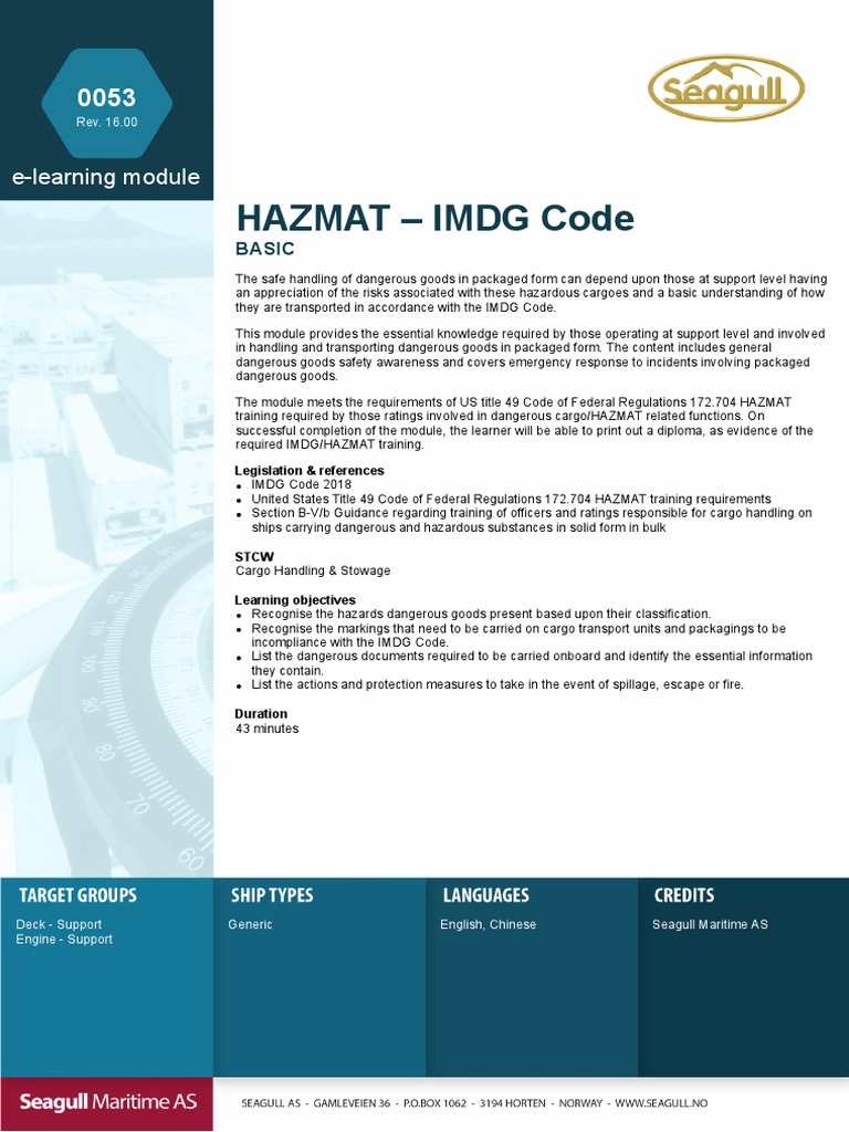 IMDG Code Basic Training Module | PDF | Dangerous Goods | Safety