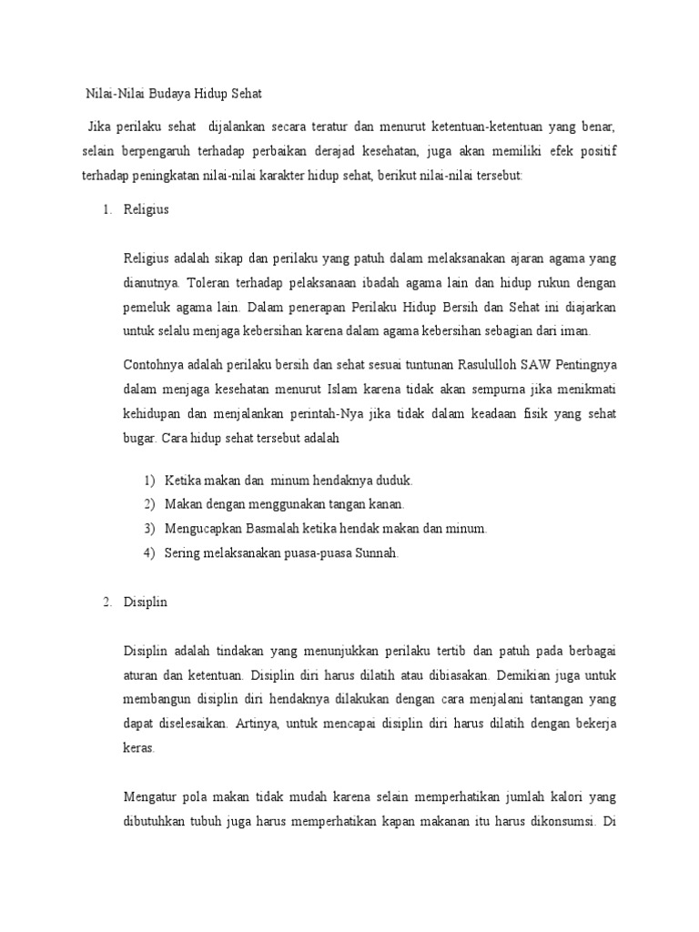 Nilai-Nilai Budaya Hidup Sehat | PDF | Kesehatan Holistik | Gaya Hidup