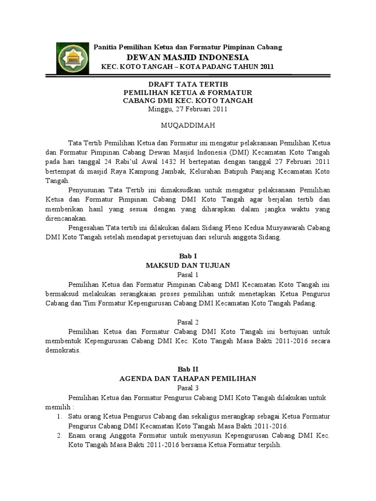 DRAFT TATA TERTIB PEMILIHAN KETUA