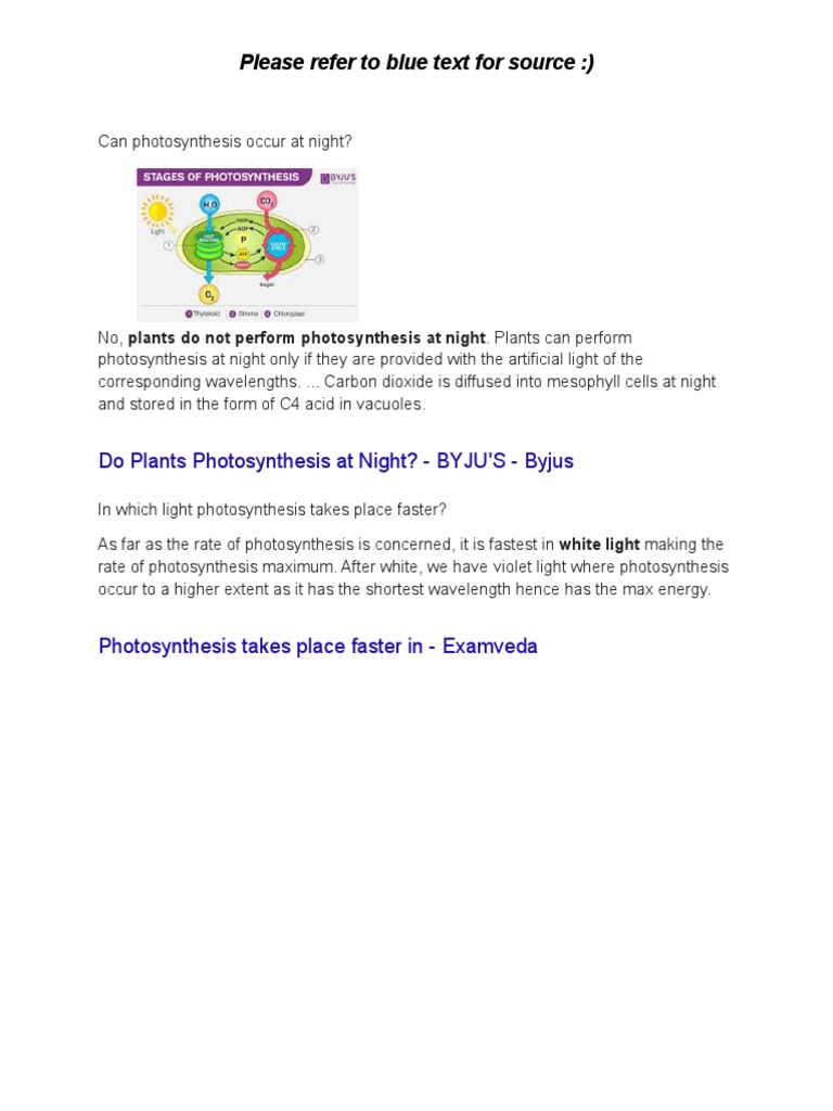Can Photosynthesis Occur at Night PDF