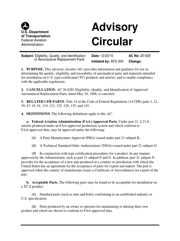 AC 20-62E (Eligibility Quality and Identification of Aeronautical ...