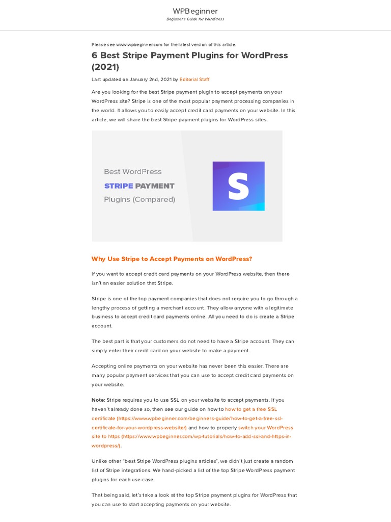6 Best Stripe Payment Plugins For WordPress Compared (2021) | PDF ...