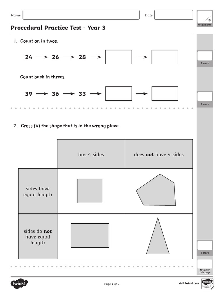 t2 M 2424 Procedural Maths Practice Test Year 3 Activity Booklet | PDF