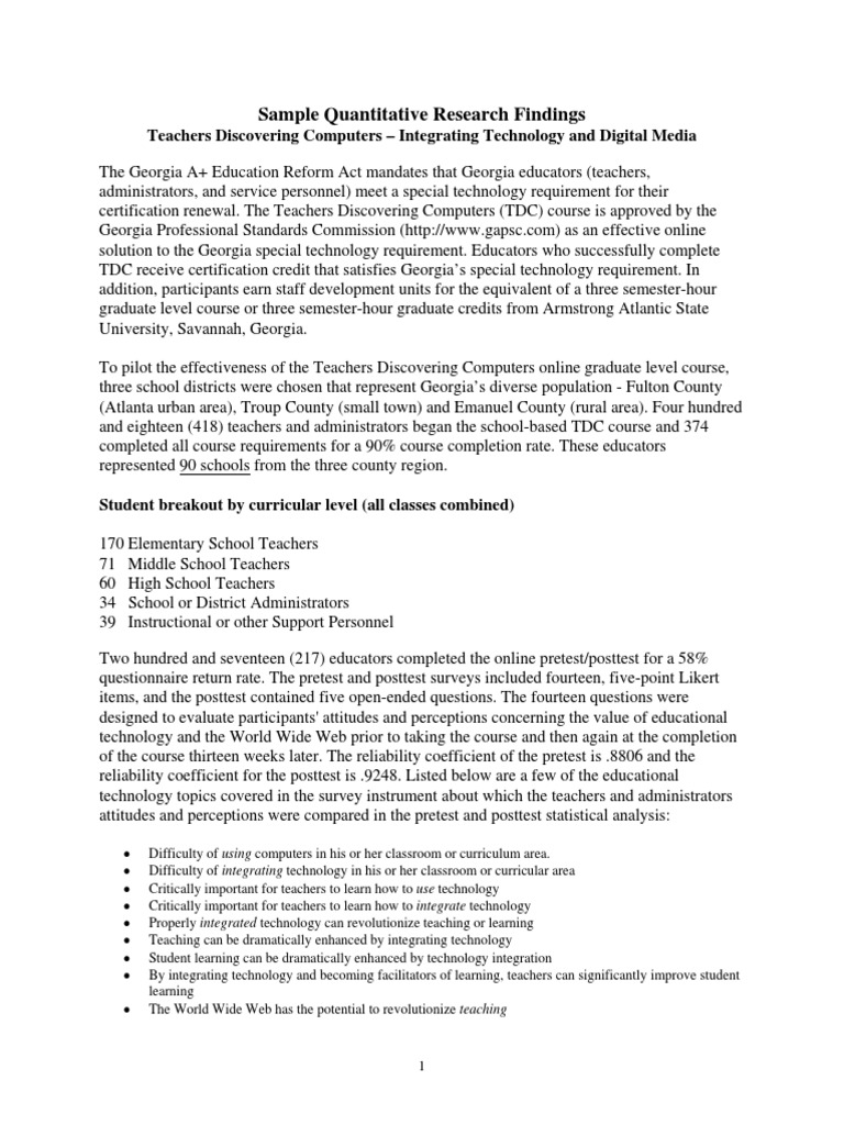 TDC Course Impact on Teacher Tech Integration | PDF | Teachers | Statistics