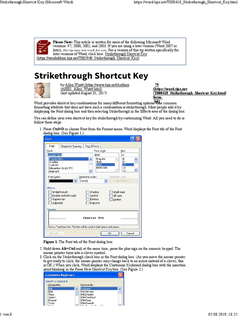 Strikethrough Shortcut Key (Microsoft Word) PDF Keyboard Shortcut