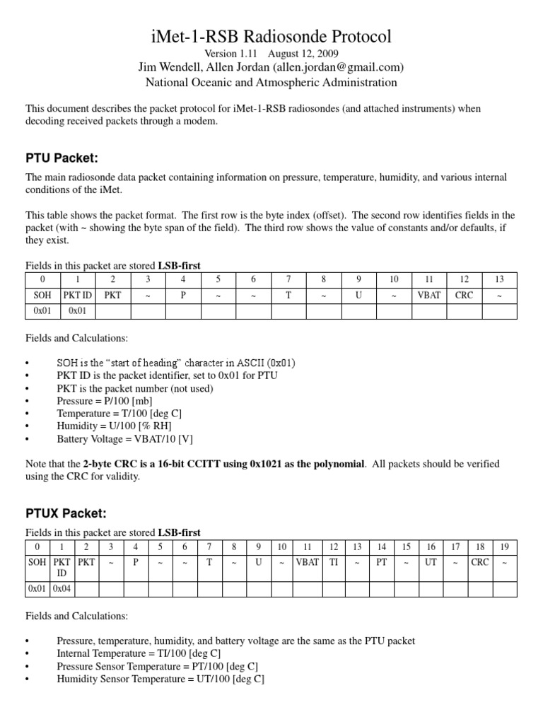 Imet Radiosonde Protocol PDF Latitude Network Packet