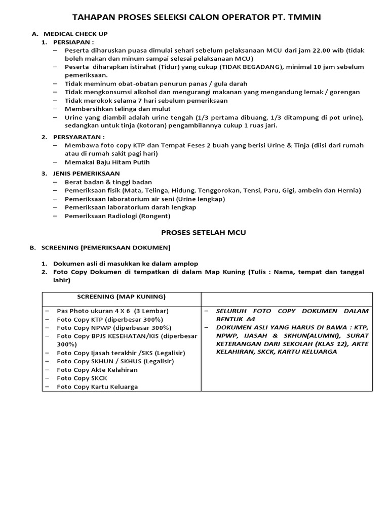 Proses Seleksi Operator PT. TMMIN | PDF | Pengembangan Diri | Sains ...