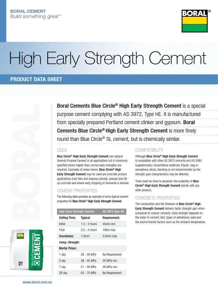 High Early Strength Cement Product Data Sheet PDF Concrete Cement