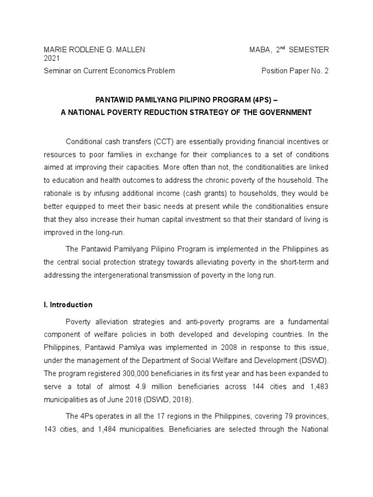 Position Paper 2 PDF Poverty Reduction Poverty