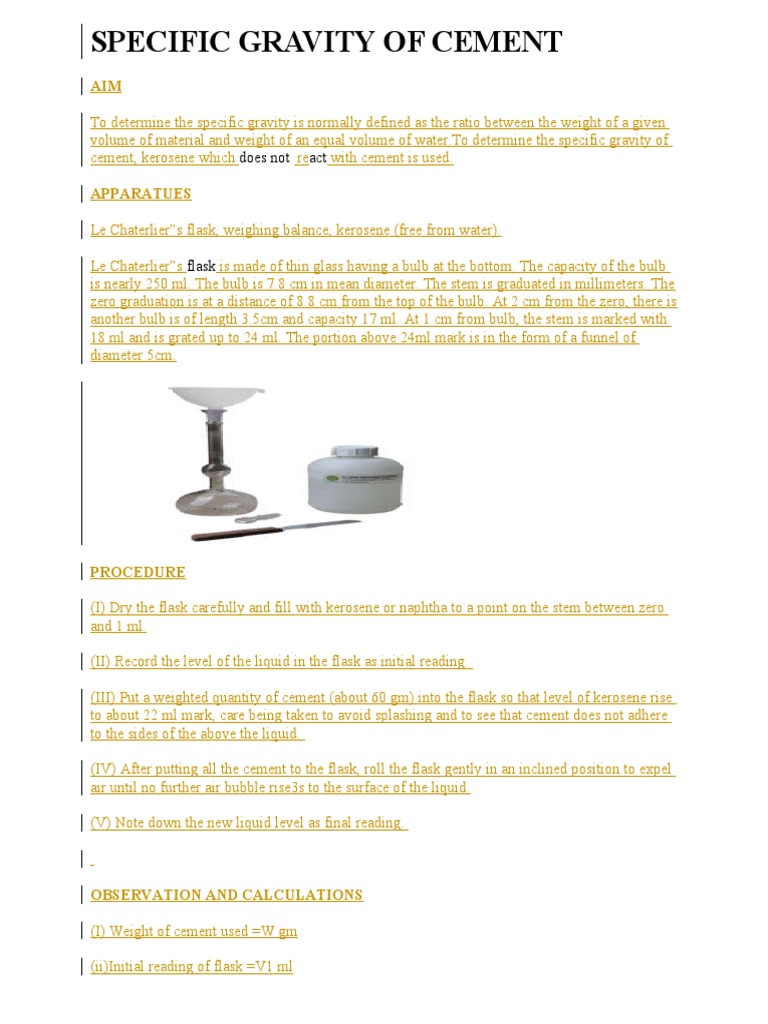 Specific Gravity of Cement | PDF | Concrete | Physical Sciences