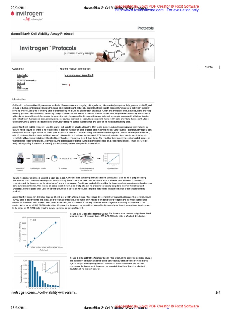 Alamarblue® Cell Viability Assay Protocol PDF Spectrophotometry