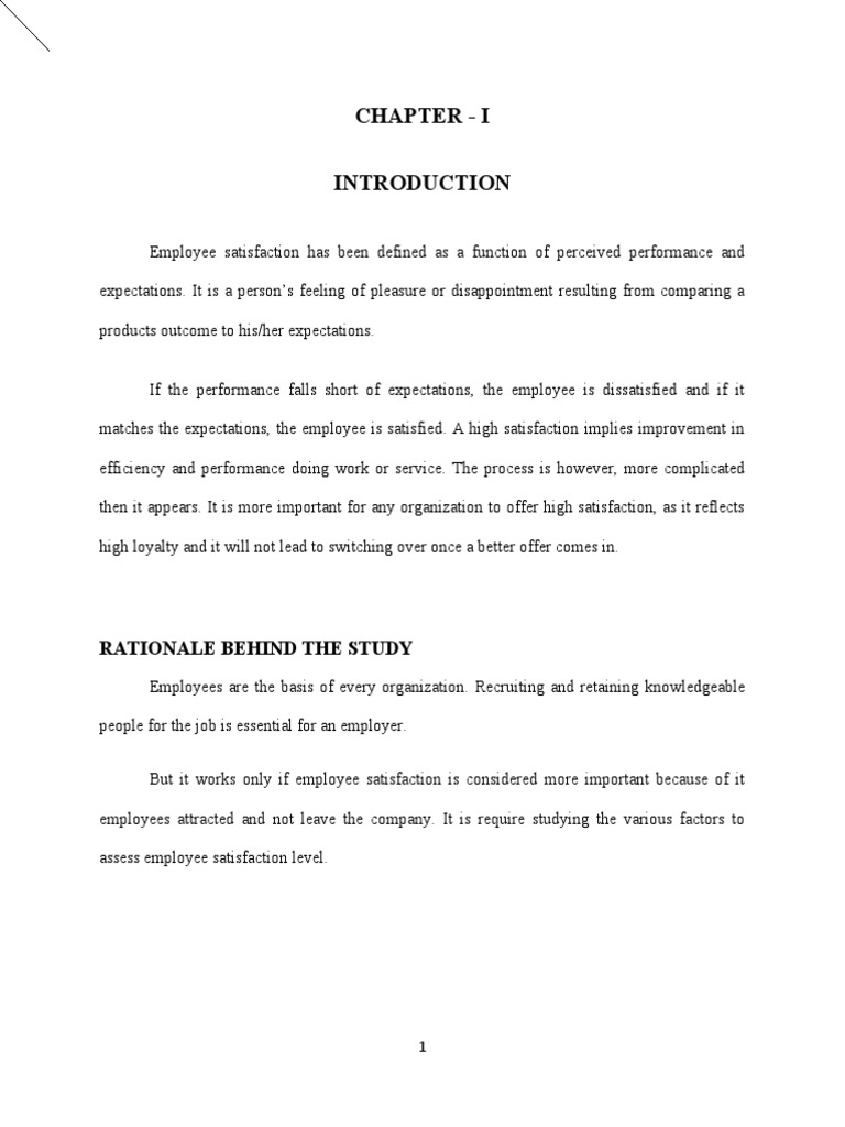 Chapter - I: Rationale Behind The Study | PDF | Job Satisfaction ...