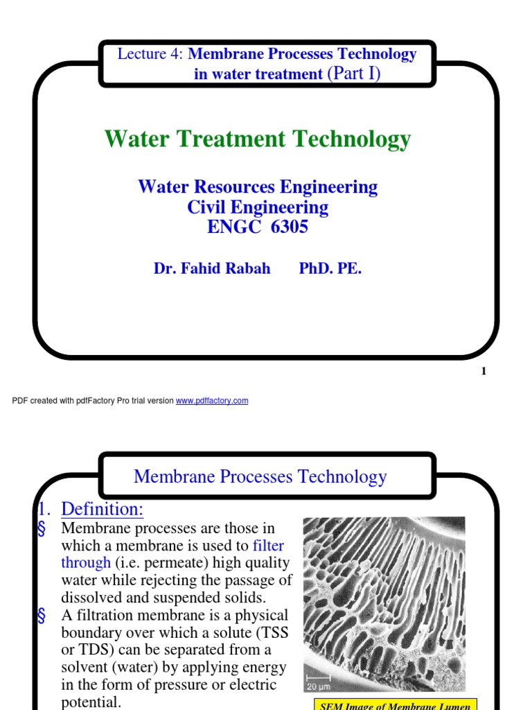 Membrane Technology in Water Treatment | PDF | Membrane | Membrane ...