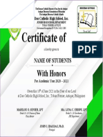Certificate of Recognition: With Honors