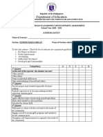 Department of Education: To The Class Adviser: Check The Box To Indicate Your Assessment Guided by The Scale Below