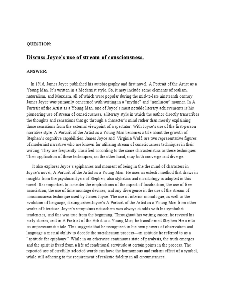Joyce's Stream of Consciousness Technique | PDF | A Portrait Of The ...
