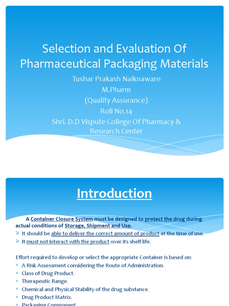 Selection & Evaluation of Pharmaceutical Packaging Materials | PDF ...