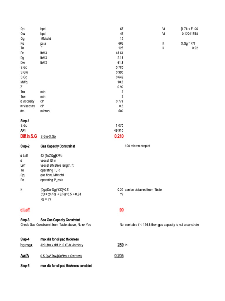 Sizing and Design Calculations for a ThreePhase Horizontal Separator PDF Physical