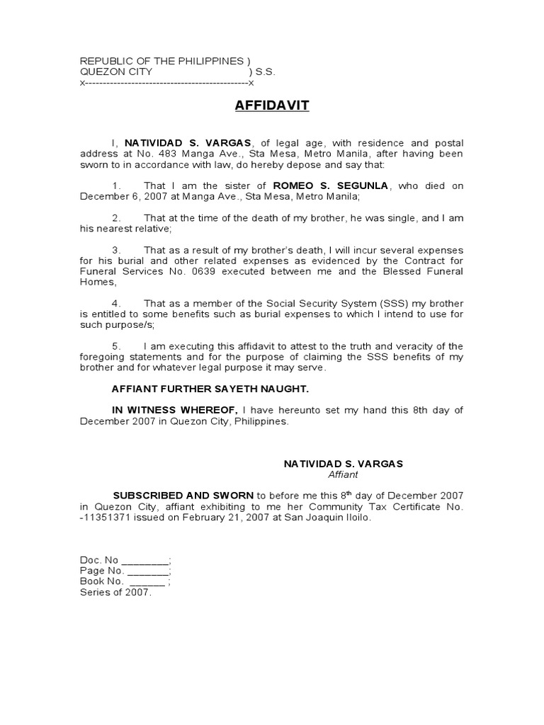 Affidavit - Death Nearest Relative | PDF | Politics | Social Science