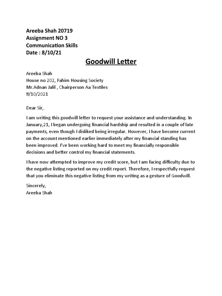 Goodwill Letter Request for Credit Relief | PDF | Career & Growth