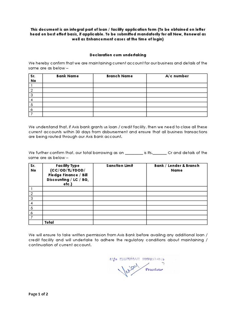 LEI Declaration for Axis Bank Loans | PDF | Loans | Banks