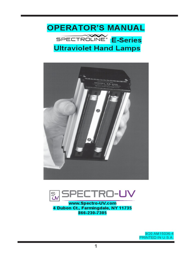 E-Series UV Lamp Operator's Manual | PDF | Vacuum Tube | Ultraviolet