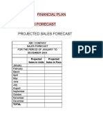 Financial Plan A. Sales Forecast Projected Sales Forecast