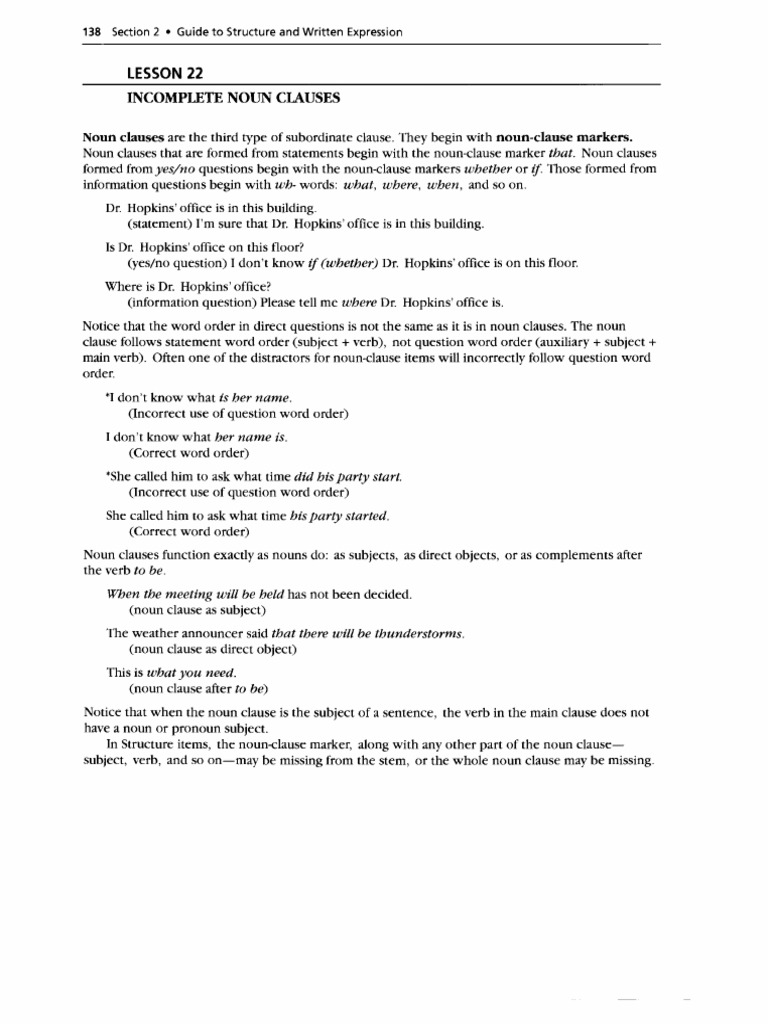 Incomplete Noun Clauses Explained | PDF | Clause | Subject (Grammar)