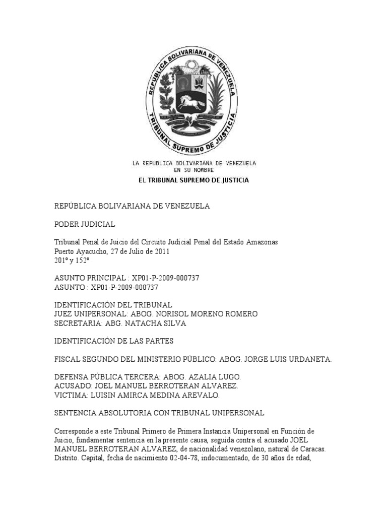 Sentencia Absolutoria Por Falta de Pruebas y Testigos. | PDF