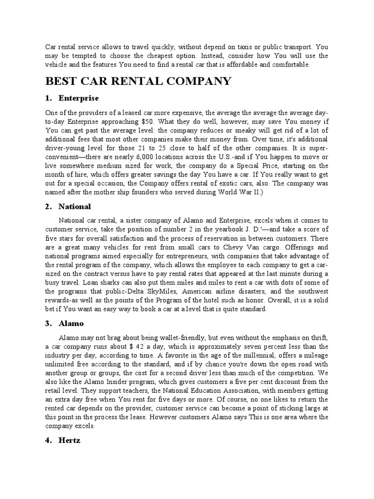 Top 5 Car Rental Companies Reviewed | PDF | Car Rental | Renting