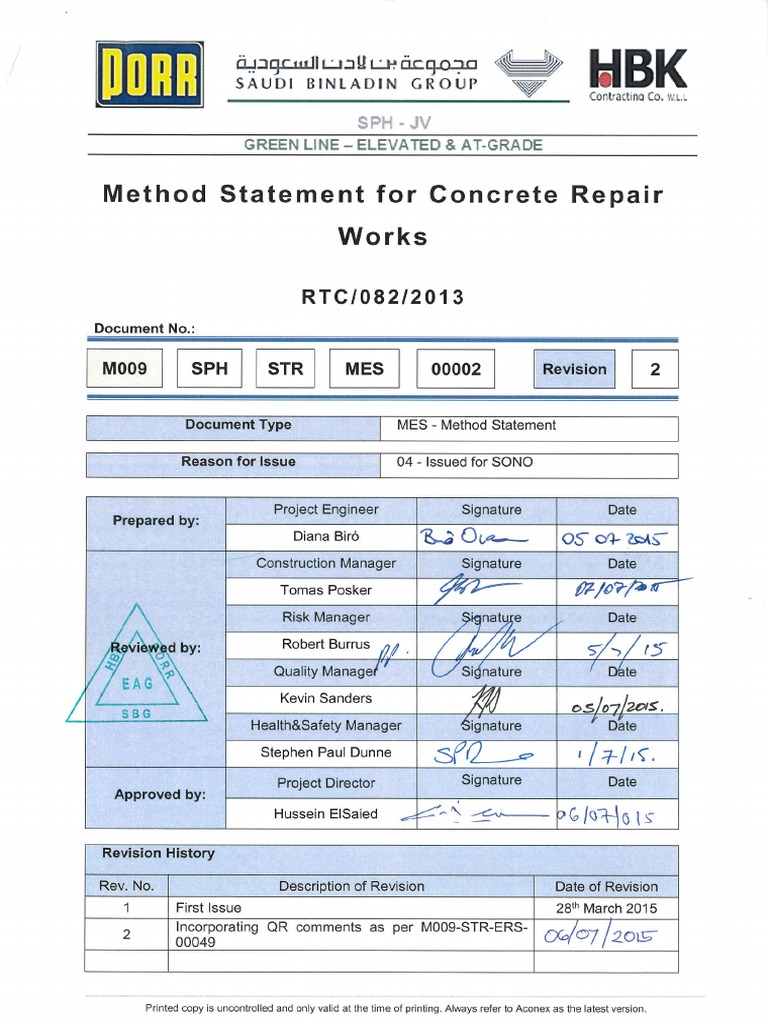 Method Statement For Concrete Repair Works PDF