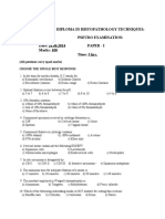Cmai PG Diploma in Histopathology Techniques: Pseudo Examination: Date: 26.06.2014 Paper - I Marks: 100 Time: 3 Hrs