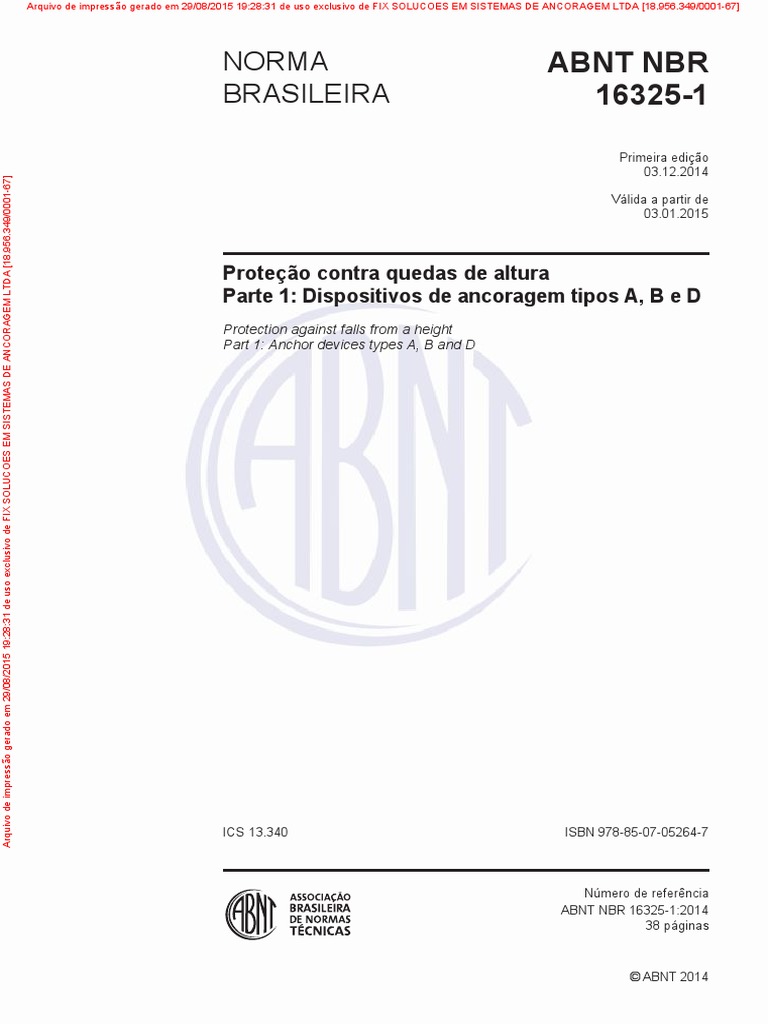 NBR - 16.325-1. Prot. Contra Quedas de Altura PDF | PDF | Impressão | Força