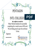 Certificate of Pentagon