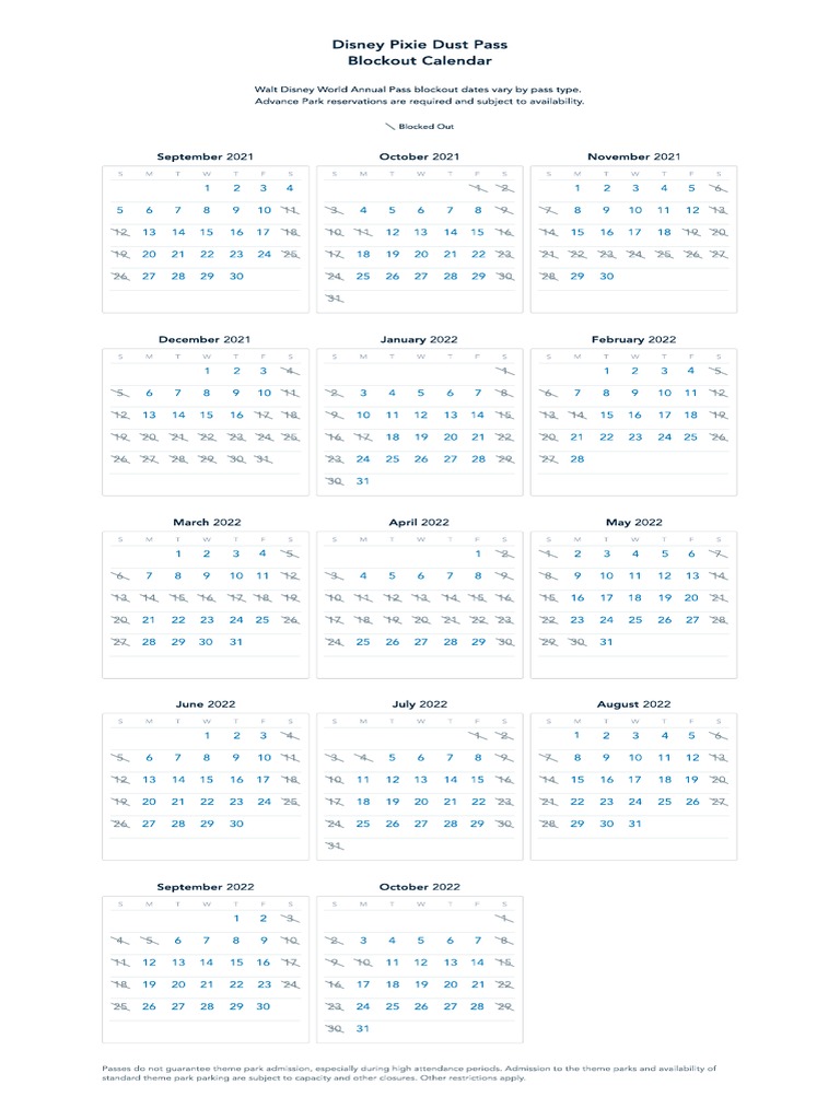 2021.08.30 WDW Annual Pass Pixie Dust Pass Blackout Dates PDF