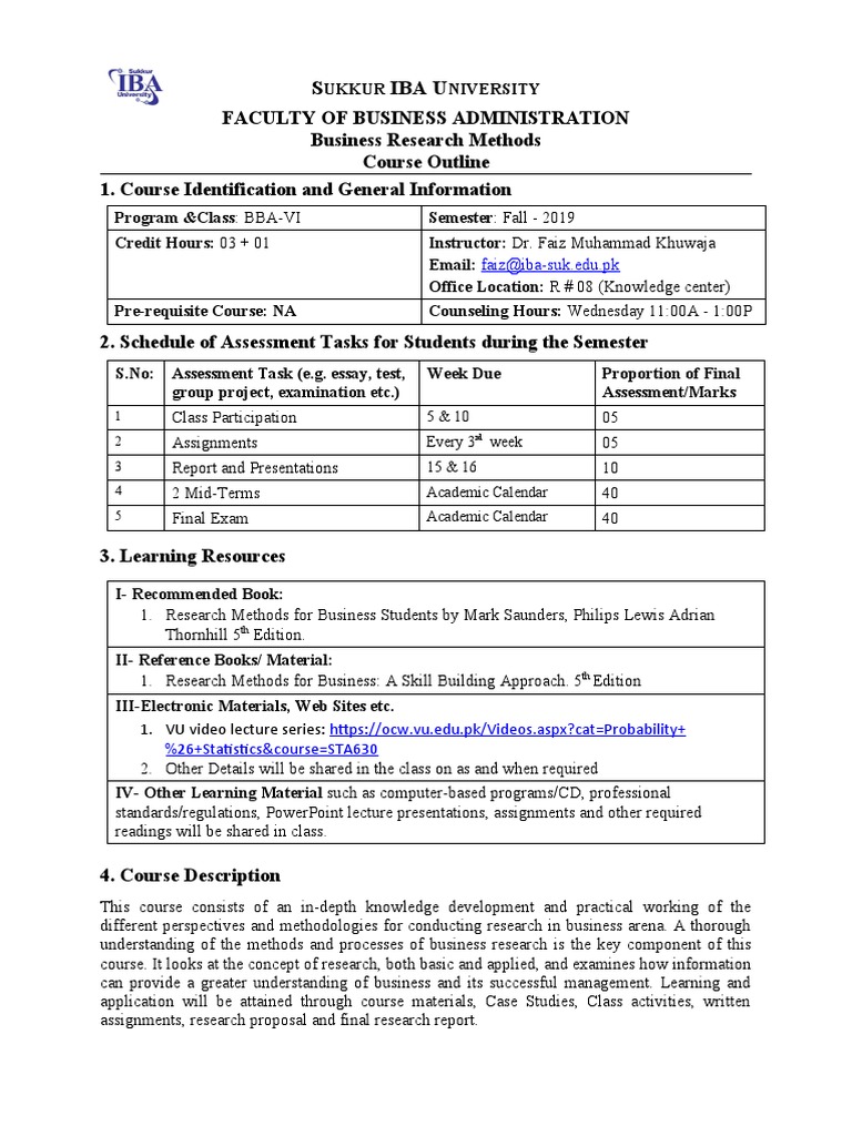 BBA-VI - Business Research Methods Outline - Fall 2019 | PDF | Test ...