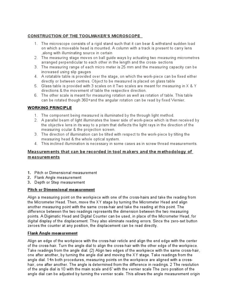 Construction of The Toolmaker'S Microscope Working Principle PDF