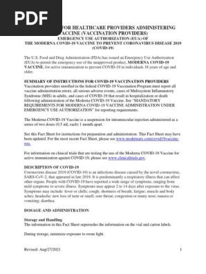 Moderna COVID 19 Vaccine Fact Sheet Providers (1)