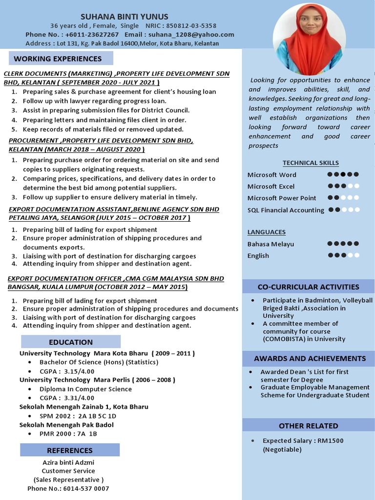 Resume Suhana Yunus  PDF  Economies  Business